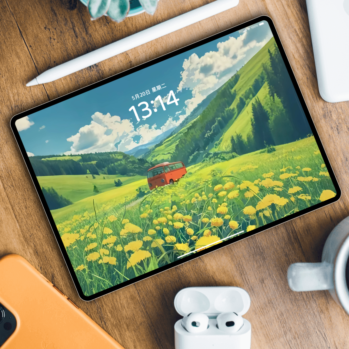 乡间小车壁纸|清新自然田园风插画高清手机电脑平板壁纸下载