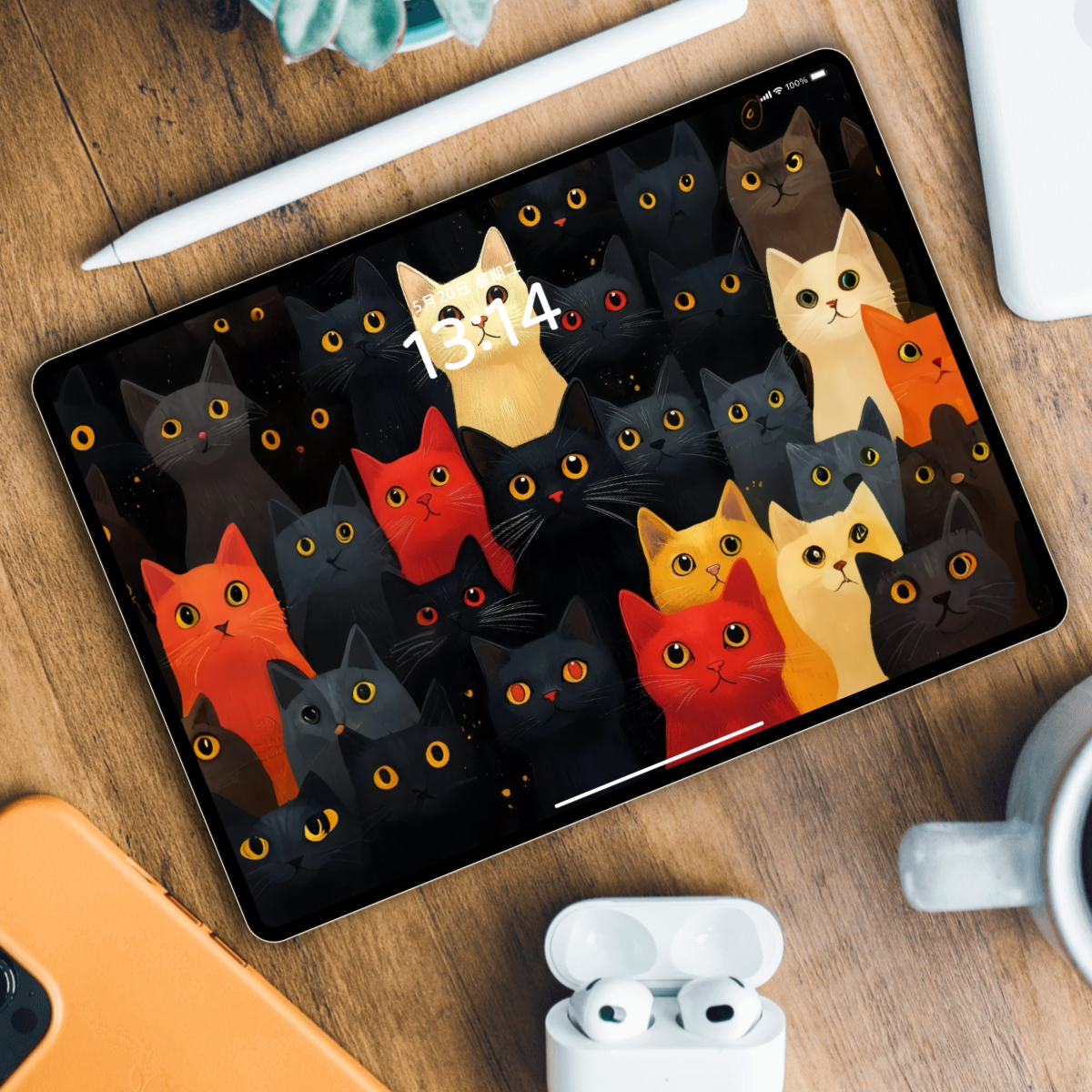 满屏萌猫插画壁纸丨手机电脑iPad笔记本全套高清可爱猫咪背景图