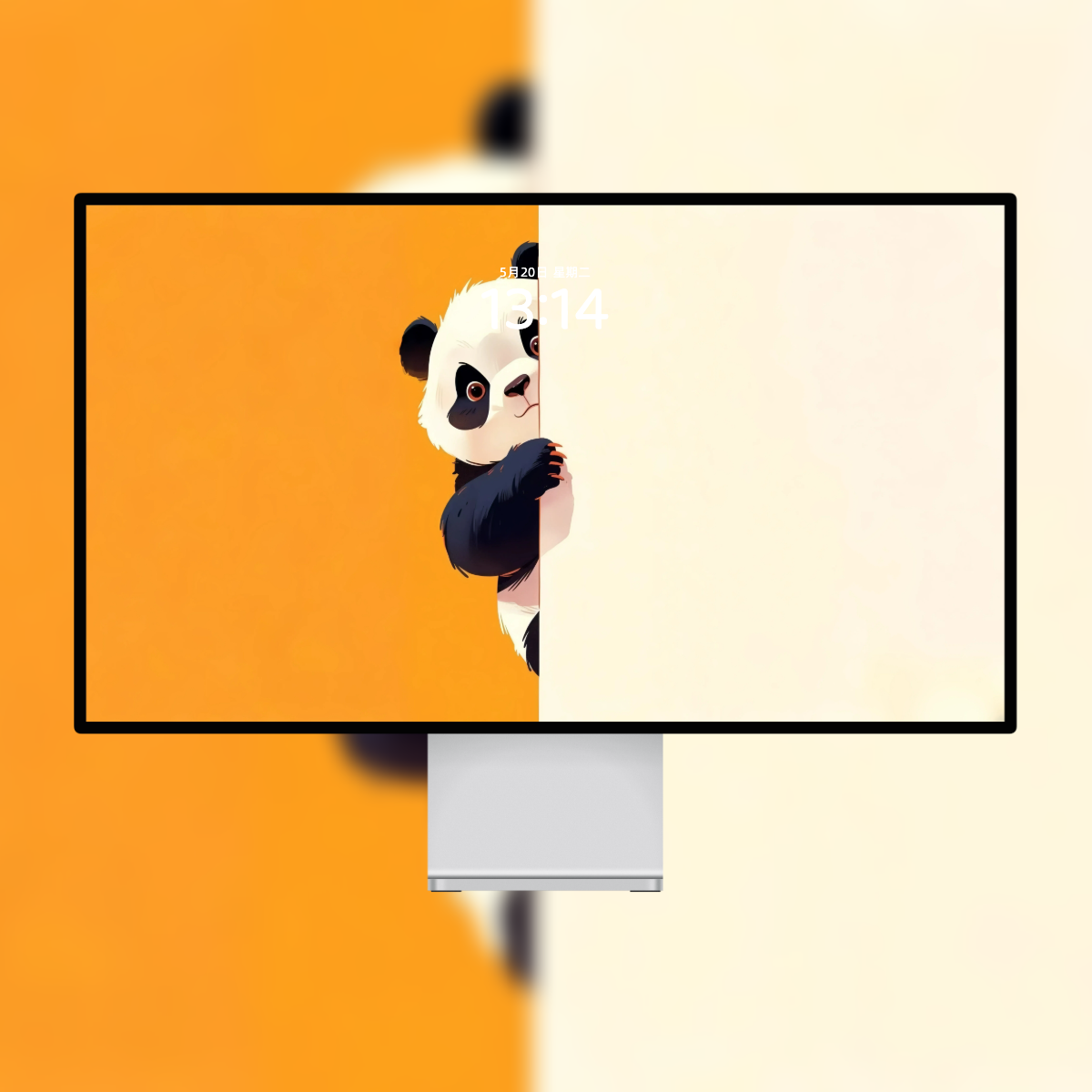 趴墙的熊猫壁纸|可爱插画风高清手机电脑平板壁纸下载