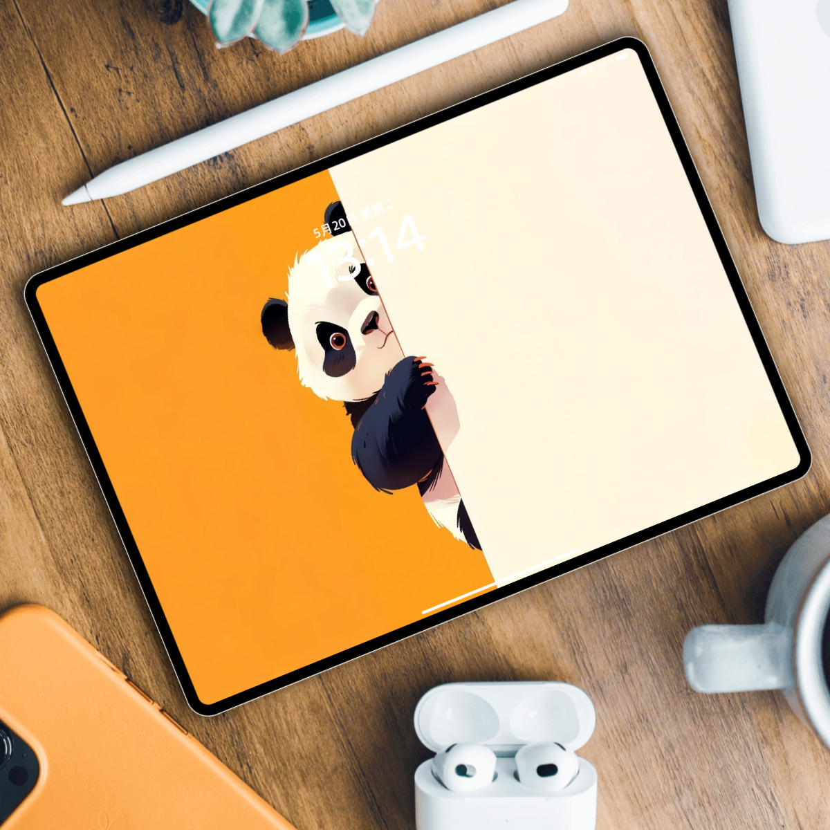 趴墙的熊猫壁纸|可爱插画风高清手机电脑平板壁纸下载