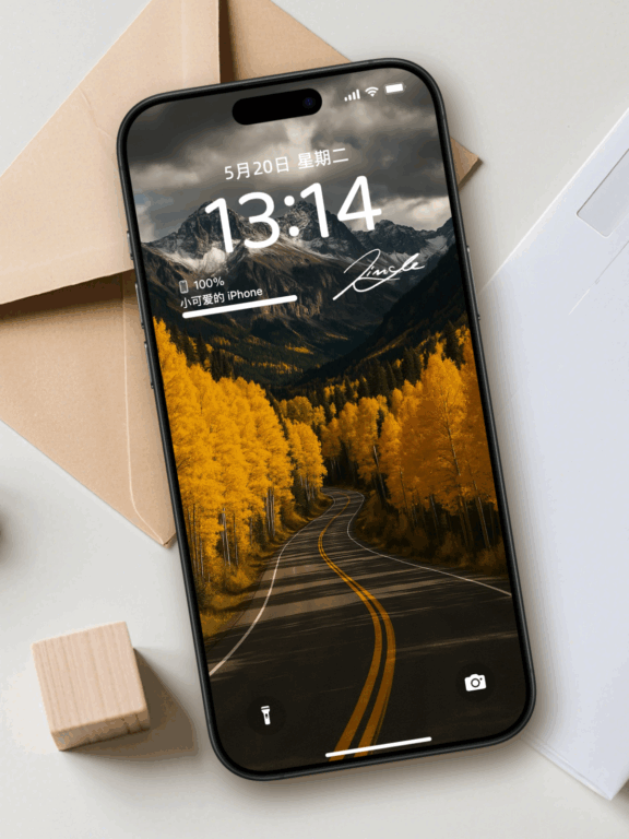 秋季金黄林道与雪山壁纸|高清自然风景桌面背景