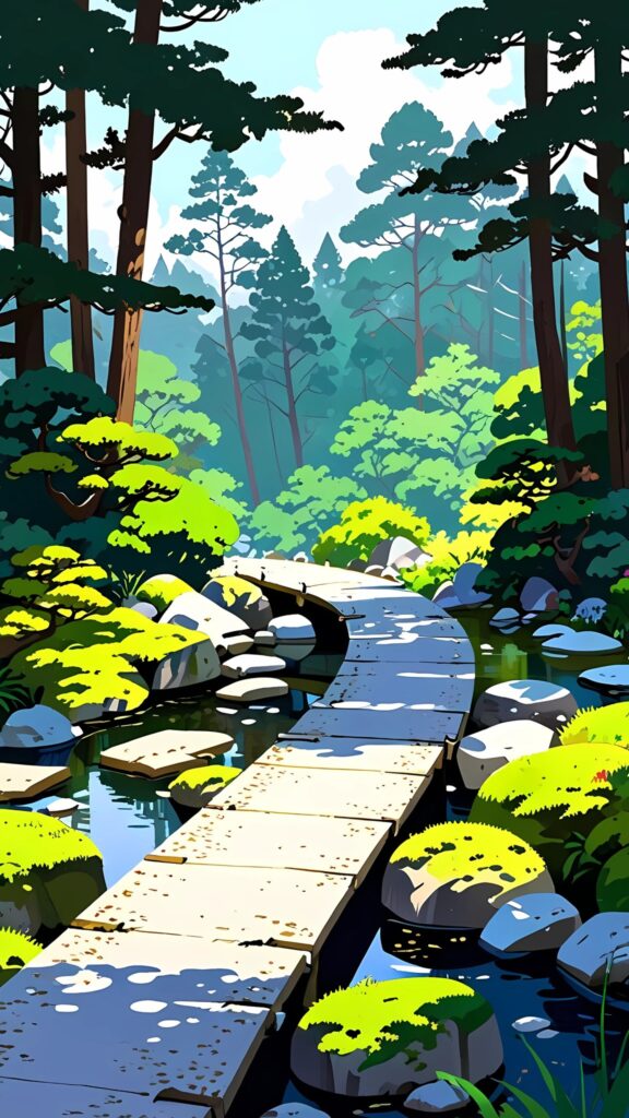 🌿 森林小径插画壁纸 | 清新自然治愈风高清手机壁纸