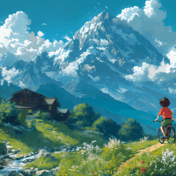 吉卜力原野治愈系壁纸｜高清山景村落动漫插画风手机电脑通用