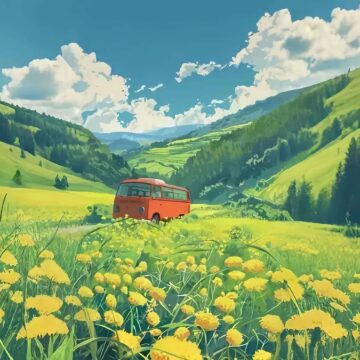 乡间小车壁纸｜清新自然田园风插画高清手机电脑平板壁纸下载