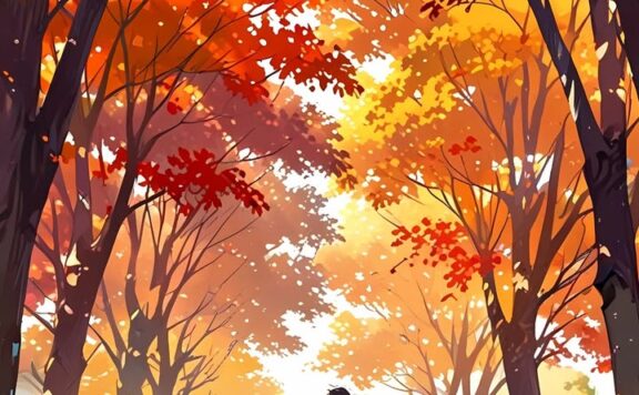 🍂 秋日恋人插画壁纸 | 温暖治愈情侣牵手场景手机壁纸