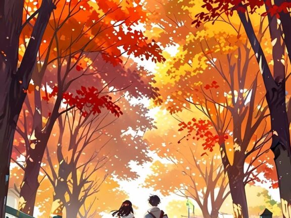 🍂 秋日恋人插画壁纸 | 温暖治愈情侣牵手场景手机壁纸