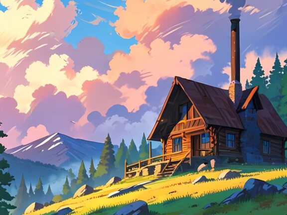 🏡 山间木屋插画壁纸 | 自然治愈风光高清手机壁纸